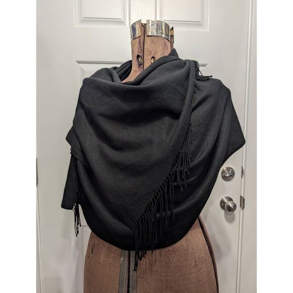 Black Cashmere Shawl Wrap 24.5x72 Soft Long Scarf Minimalist Elegant Boho Gypsy - Picture 9 of 12